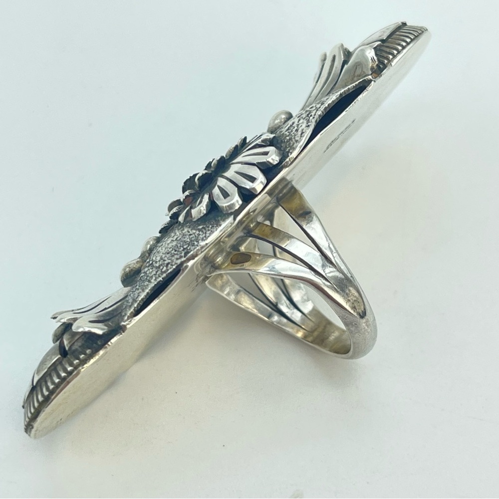 Vintage Eddy Chaco Squash Blossom Silver 3D Knuckle Ring | Handcrafted Sterling - Picture 8 of 15
